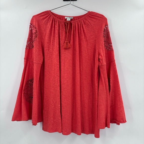 Sundance Tops - Sundance Bell Sleeve Crochet Lace Blouse Orange Size Small